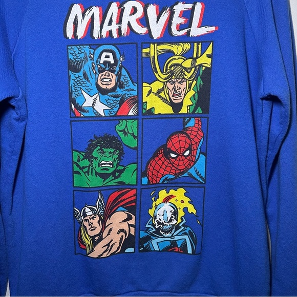 Marvel Blue Hero Panel Graphic Sweatshirt with Distressed Back Size Large - Picture 2 of 6